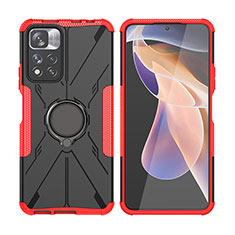 Funda Bumper Silicona y Plastico Mate Carcasa con Magnetico Anillo de dedo Soporte JX2 para Xiaomi Redmi Note 11 Pro+ Plus 5G Rosa Roja