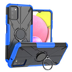 Funda Bumper Silicona y Plastico Mate Carcasa con Magnetico Anillo de dedo Soporte JX3 para Samsung Galaxy A02s Azul