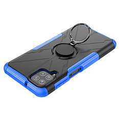 Funda Bumper Silicona y Plastico Mate Carcasa con Magnetico Anillo de dedo Soporte JX3 para Samsung Galaxy F12 Azul