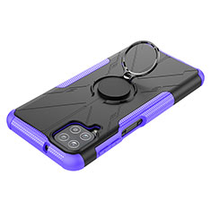 Funda Bumper Silicona y Plastico Mate Carcasa con Magnetico Anillo de dedo Soporte JX3 para Samsung Galaxy F12 Morado