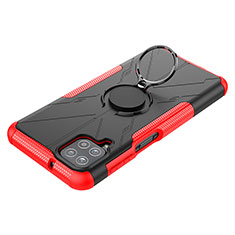 Funda Bumper Silicona y Plastico Mate Carcasa con Magnetico Anillo de dedo Soporte JX3 para Samsung Galaxy F12 Rojo