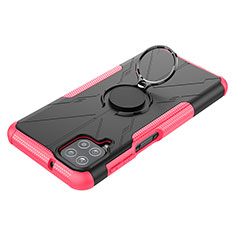 Funda Bumper Silicona y Plastico Mate Carcasa con Magnetico Anillo de dedo Soporte JX3 para Samsung Galaxy F12 Rosa Roja