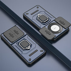 Funda Bumper Silicona y Plastico Mate Carcasa con Magnetico Anillo de dedo Soporte K1C para Huawei Mate 60 Azul