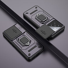 Funda Bumper Silicona y Plastico Mate Carcasa con Magnetico Anillo de dedo Soporte K1C para Xiaomi Mi 14 5G Morado