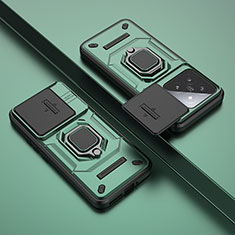 Funda Bumper Silicona y Plastico Mate Carcasa con Magnetico Anillo de dedo Soporte K1C para Xiaomi Mi 14 5G Verde