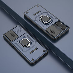 Funda Bumper Silicona y Plastico Mate Carcasa con Magnetico Anillo de dedo Soporte K1C para Xiaomi Redmi 13C Azul