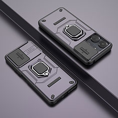 Funda Bumper Silicona y Plastico Mate Carcasa con Magnetico Anillo de dedo Soporte K1C para Xiaomi Redmi 13C Morado