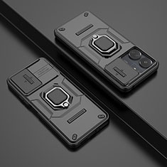 Funda Bumper Silicona y Plastico Mate Carcasa con Magnetico Anillo de dedo Soporte K1C para Xiaomi Redmi 13C Negro