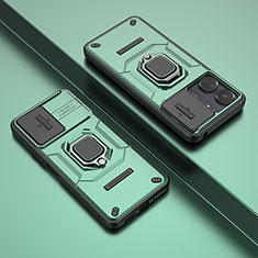 Funda Bumper Silicona y Plastico Mate Carcasa con Magnetico Anillo de dedo Soporte K1C para Xiaomi Redmi 13C Verde
