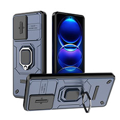 Funda Bumper Silicona y Plastico Mate Carcasa con Magnetico Anillo de dedo Soporte K1C para Xiaomi Redmi Note 12 Explorer Azul