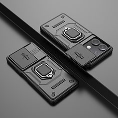 Funda Bumper Silicona y Plastico Mate Carcasa con Magnetico Anillo de dedo Soporte K1C para Xiaomi Redmi Note 13 5G Negro