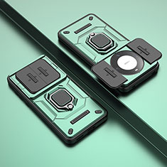 Funda Bumper Silicona y Plastico Mate Carcasa con Magnetico Anillo de dedo Soporte K2C para Huawei Mate 60 Pro Verde
