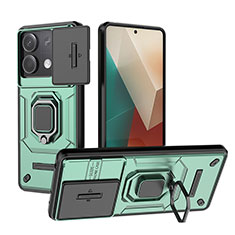 Funda Bumper Silicona y Plastico Mate Carcasa con Magnetico Anillo de dedo Soporte K2C para Xiaomi Redmi Note 13 5G Verde