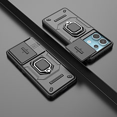 Funda Bumper Silicona y Plastico Mate Carcasa con Magnetico Anillo de dedo Soporte K2C para Xiaomi Redmi Note 13 Pro 5G Negro