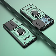 Funda Bumper Silicona y Plastico Mate Carcasa con Magnetico Anillo de dedo Soporte K2C para Xiaomi Redmi Note 13 Pro 5G Verde
