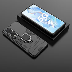 Funda Bumper Silicona y Plastico Mate Carcasa con Magnetico Anillo de dedo Soporte KC1 para Huawei Honor 80 Pro Flat 5G Negro