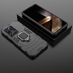 Funda Bumper Silicona y Plastico Mate Carcasa con Magnetico Anillo de dedo Soporte KC1 para Huawei Honor X5 Plus Negro