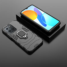 Funda Bumper Silicona y Plastico Mate Carcasa con Magnetico Anillo de dedo Soporte KC1 para Huawei Honor X8 5G Negro