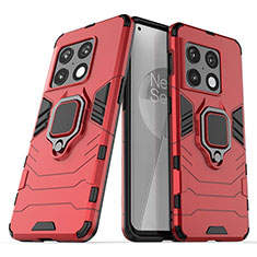 Funda Bumper Silicona y Plastico Mate Carcasa con Magnetico Anillo de dedo Soporte KC1 para OnePlus 10 Pro 5G Rojo
