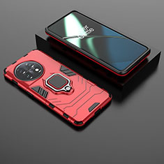 Funda Bumper Silicona y Plastico Mate Carcasa con Magnetico Anillo de dedo Soporte KC1 para OnePlus 11 5G Rojo