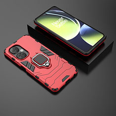 Funda Bumper Silicona y Plastico Mate Carcasa con Magnetico Anillo de dedo Soporte KC1 para OnePlus Nord CE 3 5G Rojo
