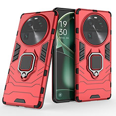 Funda Bumper Silicona y Plastico Mate Carcasa con Magnetico Anillo de dedo Soporte KC1 para Oppo Find X6 Pro 5G Rojo