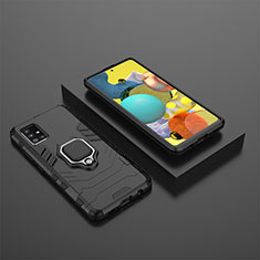 Funda Bumper Silicona y Plastico Mate Carcasa con Magnetico Anillo de dedo Soporte KC1 para Samsung Galaxy A51 5G Negro
