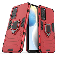 Funda Bumper Silicona y Plastico Mate Carcasa con Magnetico Anillo de dedo Soporte KC1 para Vivo X60 Pro 5G Rojo