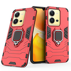 Funda Bumper Silicona y Plastico Mate Carcasa con Magnetico Anillo de dedo Soporte KC1 para Vivo X80 Lite 5G Rojo