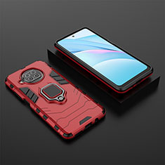 Funda Bumper Silicona y Plastico Mate Carcasa con Magnetico Anillo de dedo Soporte KC1 para Xiaomi Mi 10i 5G Rojo