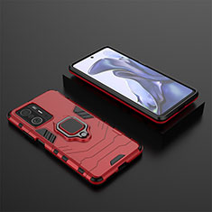 Funda Bumper Silicona y Plastico Mate Carcasa con Magnetico Anillo de dedo Soporte KC1 para Xiaomi Mi 11T Pro 5G Rojo