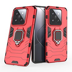 Funda Bumper Silicona y Plastico Mate Carcasa con Magnetico Anillo de dedo Soporte KC1 para Xiaomi Mi 14 5G Rojo
