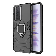 Funda Bumper Silicona y Plastico Mate Carcasa con Magnetico Anillo de dedo Soporte KC1 para Xiaomi Poco F5 Pro 5G Negro