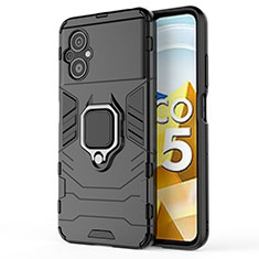 Funda Bumper Silicona y Plastico Mate Carcasa con Magnetico Anillo de dedo Soporte KC1 para Xiaomi Poco M5 4G Negro