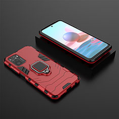 Funda Bumper Silicona y Plastico Mate Carcasa con Magnetico Anillo de dedo Soporte KC1 para Xiaomi Poco M5S Rojo