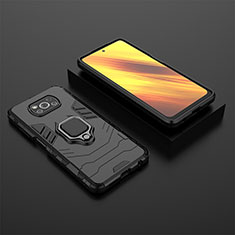 Funda Bumper Silicona y Plastico Mate Carcasa con Magnetico Anillo de dedo Soporte KC1 para Xiaomi Poco X3 NFC Negro