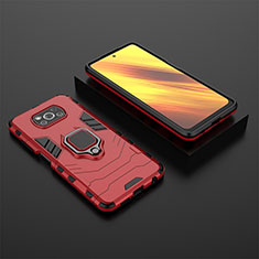 Funda Bumper Silicona y Plastico Mate Carcasa con Magnetico Anillo de dedo Soporte KC1 para Xiaomi Poco X3 NFC Rojo