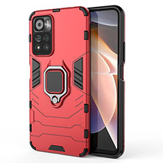 Funda Bumper Silicona y Plastico Mate Carcasa con Magnetico Anillo de dedo Soporte KC1 para Xiaomi Poco X4 NFC Rojo