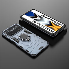 Funda Bumper Silicona y Plastico Mate Carcasa con Magnetico Anillo de dedo Soporte KC1 para Xiaomi Poco X4 Pro 5G Azul