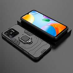 Funda Bumper Silicona y Plastico Mate Carcasa con Magnetico Anillo de dedo Soporte KC1 para Xiaomi Redmi 10 India Negro