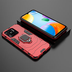 Funda Bumper Silicona y Plastico Mate Carcasa con Magnetico Anillo de dedo Soporte KC1 para Xiaomi Redmi 10 India Rojo