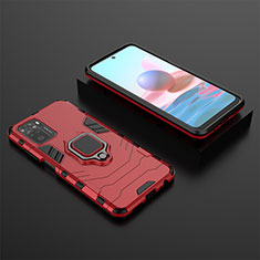 Funda Bumper Silicona y Plastico Mate Carcasa con Magnetico Anillo de dedo Soporte KC1 para Xiaomi Redmi Note 10 4G Rojo
