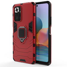 Funda Bumper Silicona y Plastico Mate Carcasa con Magnetico Anillo de dedo Soporte KC1 para Xiaomi Redmi Note 10 Pro 4G Rojo