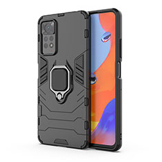 Funda Bumper Silicona y Plastico Mate Carcasa con Magnetico Anillo de dedo Soporte KC1 para Xiaomi Redmi Note 11 Pro 4G Negro