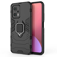 Funda Bumper Silicona y Plastico Mate Carcasa con Magnetico Anillo de dedo Soporte KC1 para Xiaomi Redmi Note 11T Pro+ Plus 5G Negro