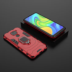 Funda Bumper Silicona y Plastico Mate Carcasa con Magnetico Anillo de dedo Soporte KC1 para Xiaomi Redmi Note 9 Rojo