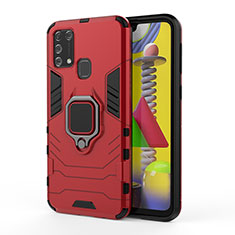 Funda Bumper Silicona y Plastico Mate Carcasa con Magnetico Anillo de dedo Soporte KC2 para Samsung Galaxy M21s Rojo