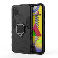 Funda Bumper Silicona y Plastico Mate Carcasa con Magnetico Anillo de dedo Soporte KC2 para Samsung Galaxy M31 Prime Edition Negro