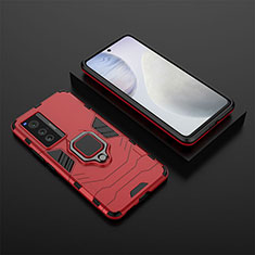 Funda Bumper Silicona y Plastico Mate Carcasa con Magnetico Anillo de dedo Soporte KC2 para Vivo X70 5G Rojo