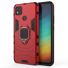 Funda Bumper Silicona y Plastico Mate Carcasa con Magnetico Anillo de dedo Soporte KC2 para Xiaomi Redmi 9 India Rojo